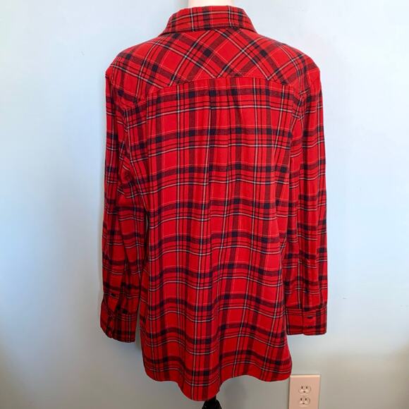 J. Crew Red and Black Windowpane Plaid Flannel Button Down Size 14 - Picture 5 of 9
